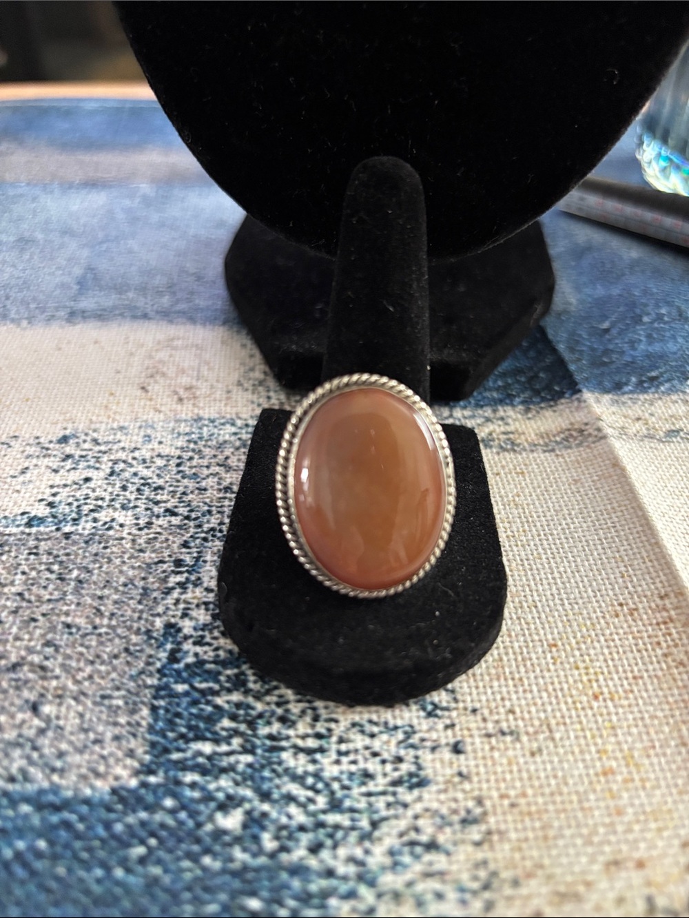 Sterling Silver Red Adventurine Gemstone Statement Ring - Size 10
